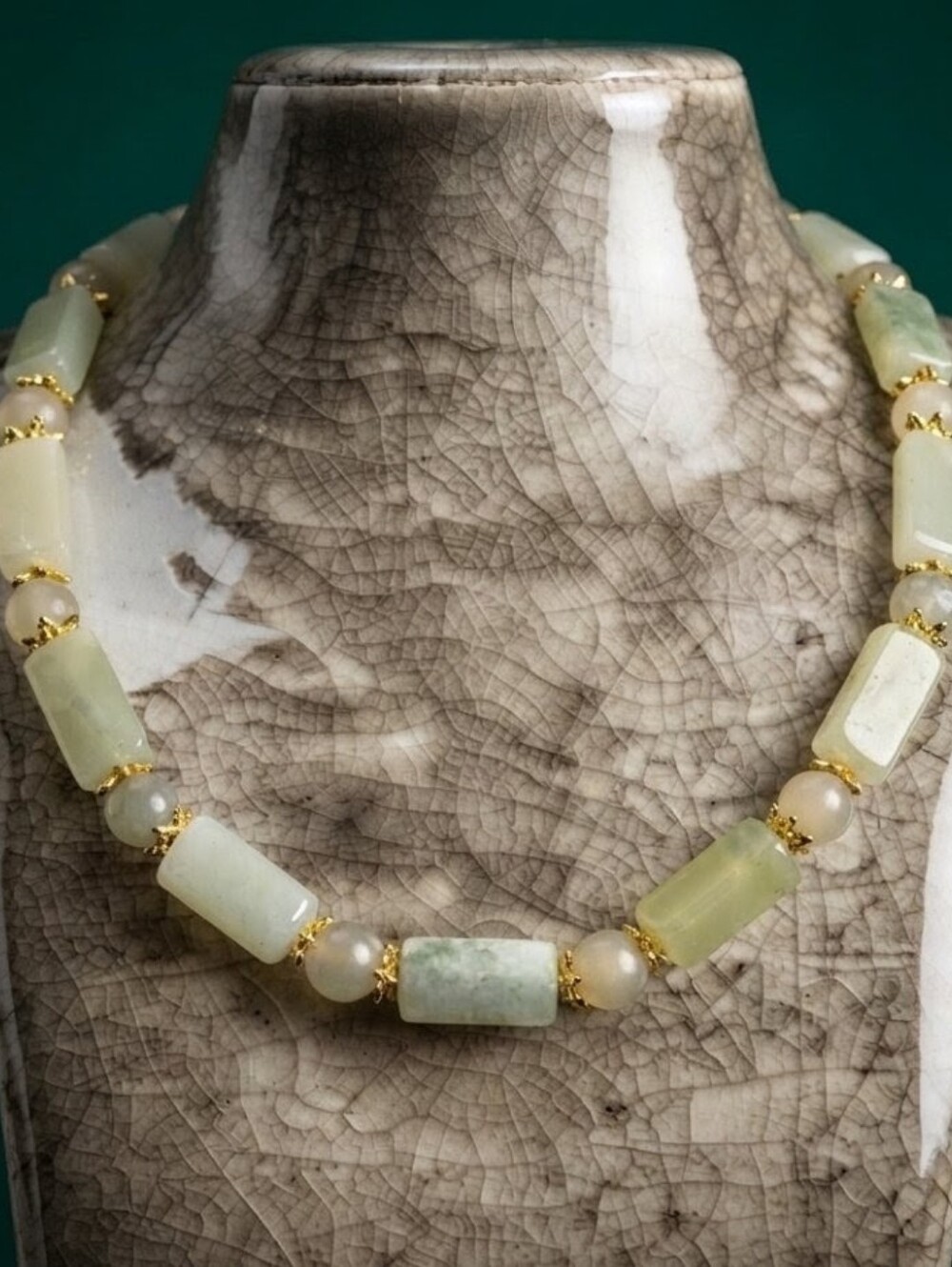 Artisan Made Green New Jade In Chunky Gold Plated Choker Or Necklace